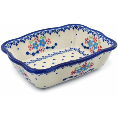 Polish Pottery Rectangular Baker 8" Hearts And Flowers