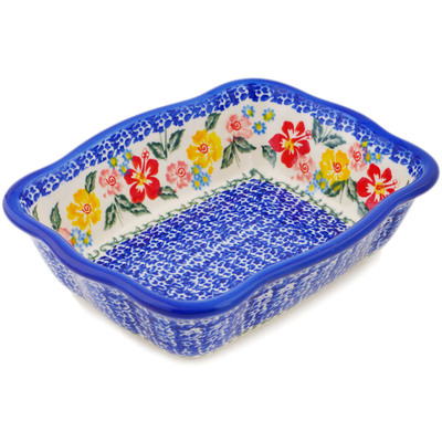 Polish Pottery Rectangular Baker 8&quot; Hibiscus Haven