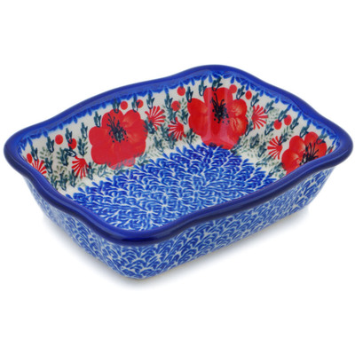 Polish Pottery Rectangular Baker 8" Lone Poppy