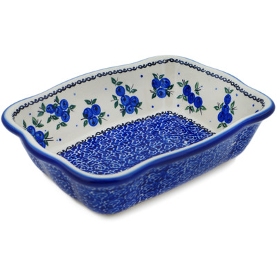 Polish Pottery Rectangular Baker 8&quot; Lovely Blueberries