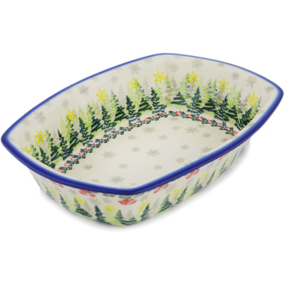 Polish Pottery Rectangular Baker 8" Northern Winter UNIKAT