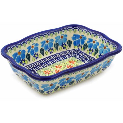 Polish Pottery Rectangular Baker 8&quot; Pansy Morning