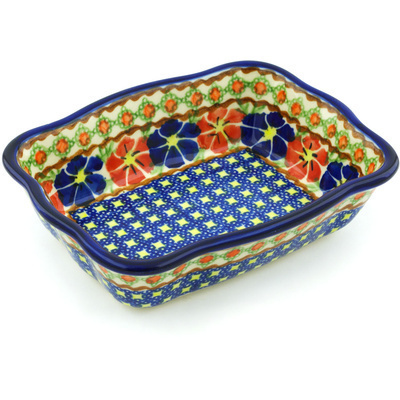 Polish Pottery Rectangular Baker 8&quot; Paradise Poppy