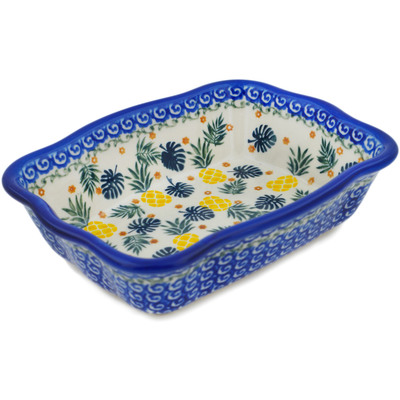 Polish Pottery Rectangular Baker 8&quot; Pineapple Parade