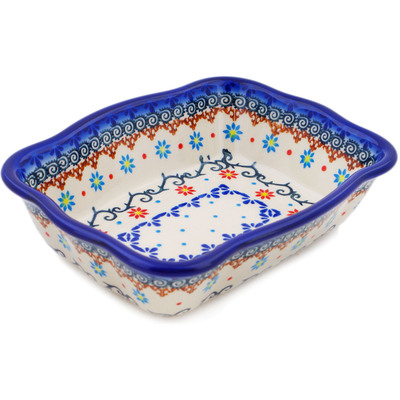 Polish Pottery Rectangular Baker 8&quot; Sunflower Dance