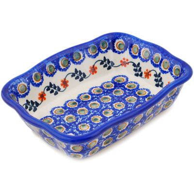 Polish Pottery Rectangular Baker 8" Sunflower Peacock