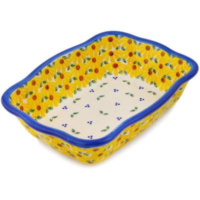 Polish Pottery Rectangular Baker 8" Sunset Bloom Fiesta