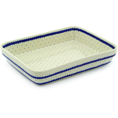 Polish Pottery Rectangular Baker 9" Blue Polka Dot