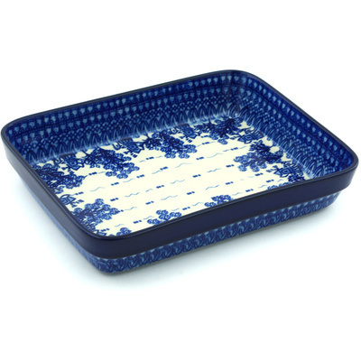 Polish Pottery Rectangular Baker 9" Blue Street UNIKAT
