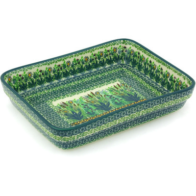 Polish Pottery Rectangular Baker 9" Cattail Meadow UNIKAT