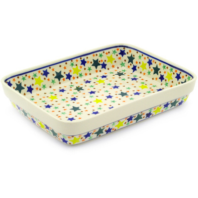 Polish Pottery Rectangular Baker 9" Confetti Stars