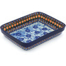 Polish Pottery Rectangular Baker 9" Dancing Blue Poppies UNIKAT