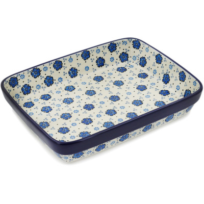 Polish Pottery Rectangular Baker 9" Flowing Blues