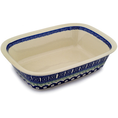 Polish Pottery Rectangular Baker 9&quot; Grecian Peacock