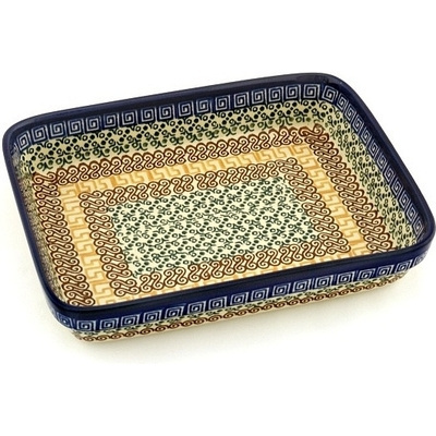 Polish Pottery Rectangular Baker 9&quot; Grecian Sea