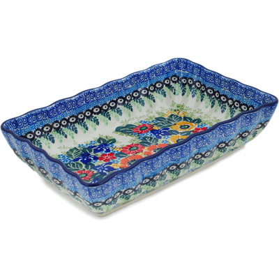 Polish Pottery Rectangular Baker 9&quot; Iris Meadow UNIKAT