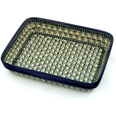 Polish Pottery Rectangular Baker 9" Jade Lattice