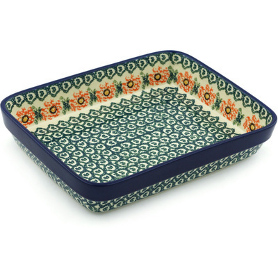 Polish Pottery Rectangular Baker 9&quot; Meadow Breeze