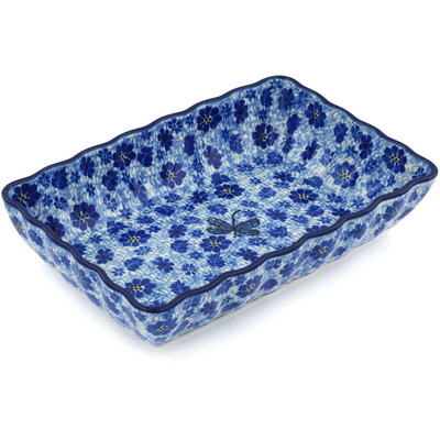 Polish Pottery Rectangular Baker 9&quot; Misty Dragonfly