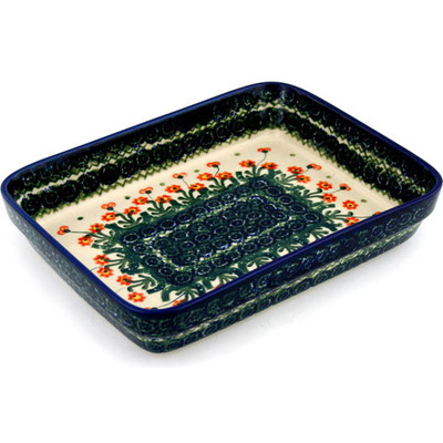 Polish Pottery Rectangular Baker 9" Peach Spring Daisy