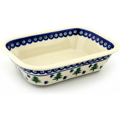 Polish Pottery Rectangular Baker 9&quot; Peacock Evergreen