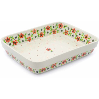 Polish Pottery Rectangular Baker 9" Poppy Flower