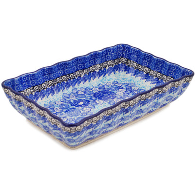 Polish Pottery Rectangular Baker 9&quot; Shades Of Blue UNIKAT
