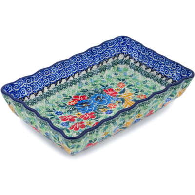 Polish Pottery Rectangular Baker 9&quot; Vibrant Bouquet UNIKAT