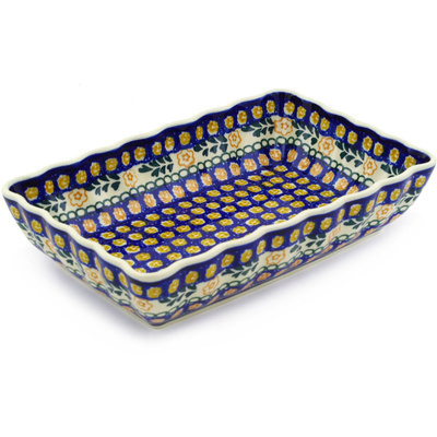Polish Pottery Rectangular Baker 9&quot; Wild Wreath