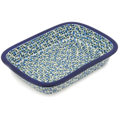 Polish Pottery Rectangular Baker with Grip Lip 10-inch Blueberry Vine