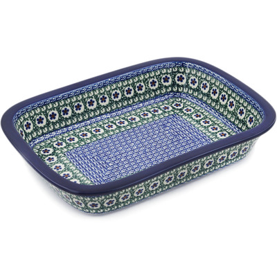 Polish Pottery Rectangular Baker with Grip Lip 10-inch Daises And Tall Grass UNIKAT