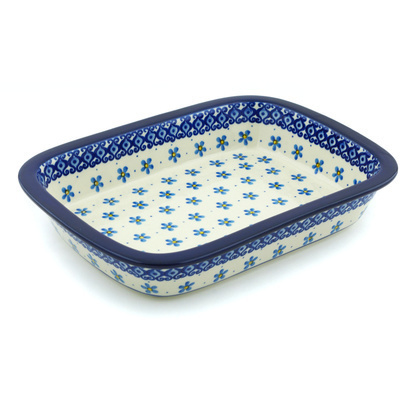 Polish Pottery Rectangular Baker with Grip Lip 10-inch Flower Doodle