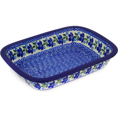 Polish Pottery Rectangular Baker with Grip Lip 10-inch Lovely Surprise
