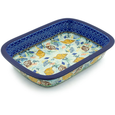 Polish Pottery Rectangular Baker with Grip Lip 10-inch Ocean Whisper UNIKAT