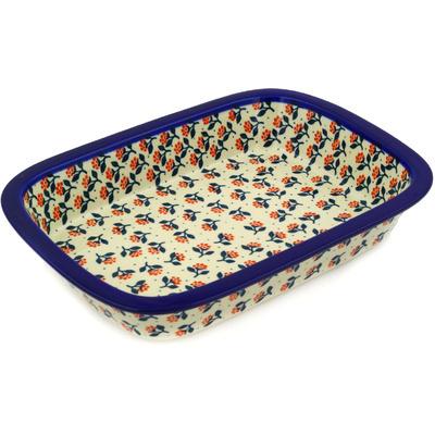 Polish Pottery Rectangular Baker with Grip Lip 10-inch Orange Blossoms