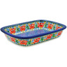 Polish Pottery Rectangular Baker with Grip Lip 10-inch Red Poppy Burst UNIKAT