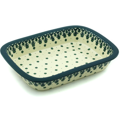 Polish Pottery Rectangular Baker with Grip Lip 10-inch Winter Green