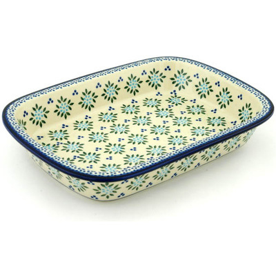 Polish Pottery Rectangular Baker with Grip Lip 12-inch Aster Dots