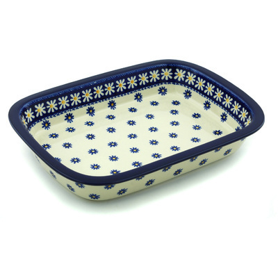 Polish Pottery Rectangular Baker with Grip Lip 12-inch Asters And Daisies
