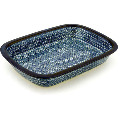 Polish Pottery Rectangular Baker with Grip Lip 12-inch Baltic Blue