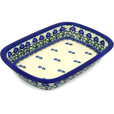 Polish Pottery Rectangular Baker with Grip Lip 12-inch Blackberry Blooms