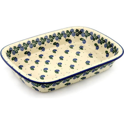 Polish Pottery Rectangular Baker with Grip Lip 12-inch Blackberry Delight