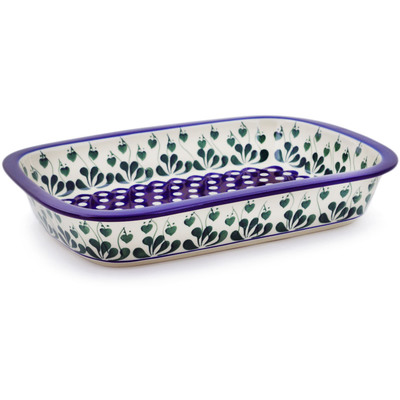 Polish Pottery Rectangular Baker with Grip Lip 12-inch Bleeding Heart Peacock