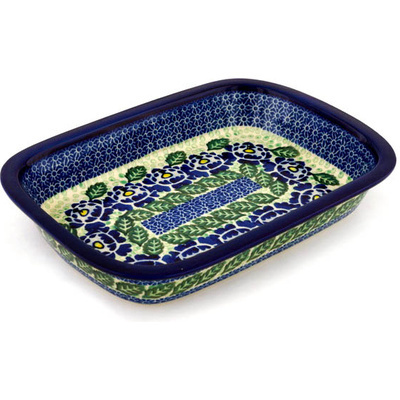 Polish Pottery Rectangular Baker with Grip Lip 12-inch Blue Bliss