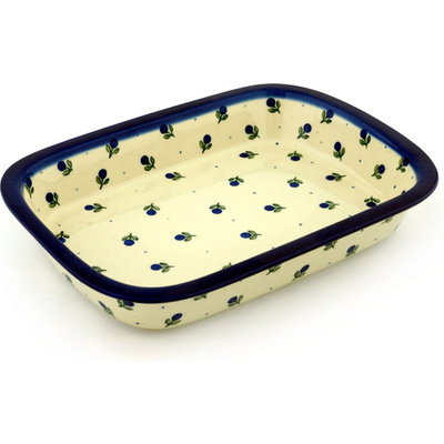 Polish Pottery Rectangular Baker with Grip Lip 12-inch Blue Buds