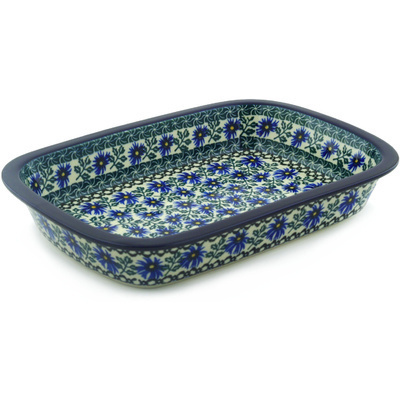 Polish Pottery Rectangular Baker with Grip Lip 12-inch Blue Chicory