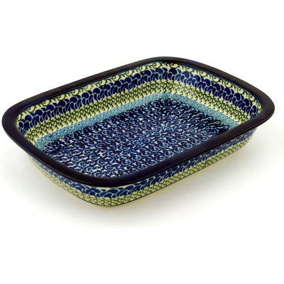 Polish Pottery Rectangular Baker with Grip Lip 12-inch Blue Passion