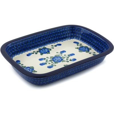Polish Pottery Rectangular Baker with Grip Lip 12-inch Blue Poppies
