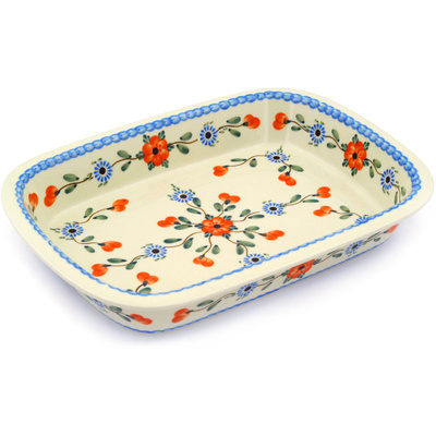 Polish Pottery Rectangular Baker with Grip Lip 12-inch Cherry Blossoms