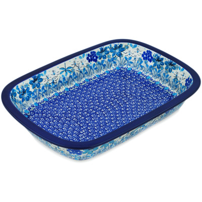 Polish Pottery Rectangular Baker with Grip Lip 12-inch Dragonfly Blues UNIKAT